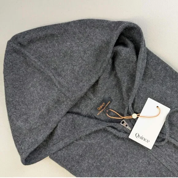 Quince Mongolian Cashmere Full Zip Hoodie Womens Small Grey Cozy Cardigan NWT - Picture 1 of 8